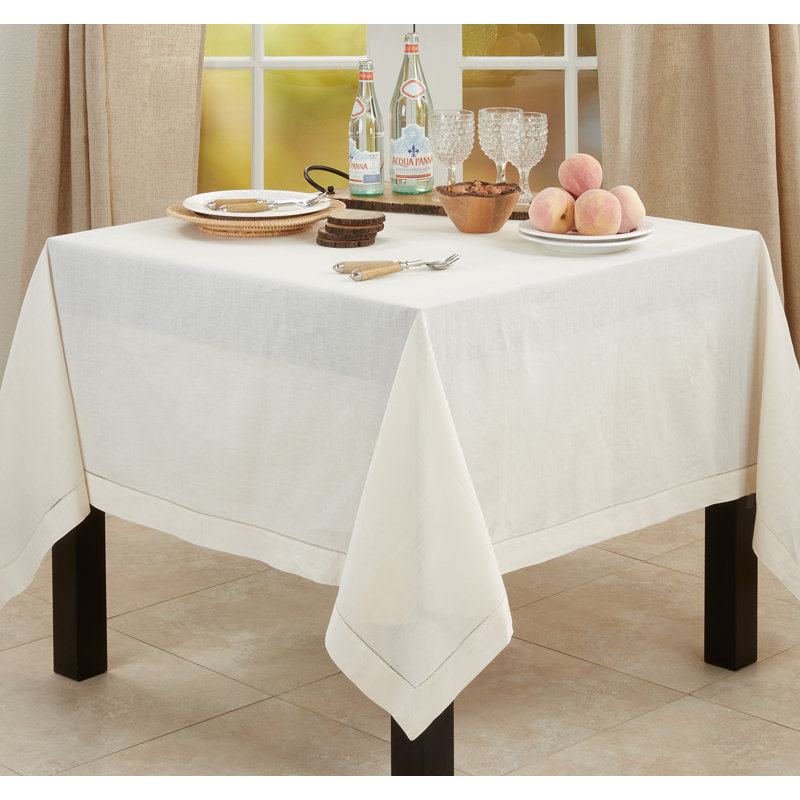 Gelder Hemstitched Tablecloth, 72" L x 72" W, Ecru
