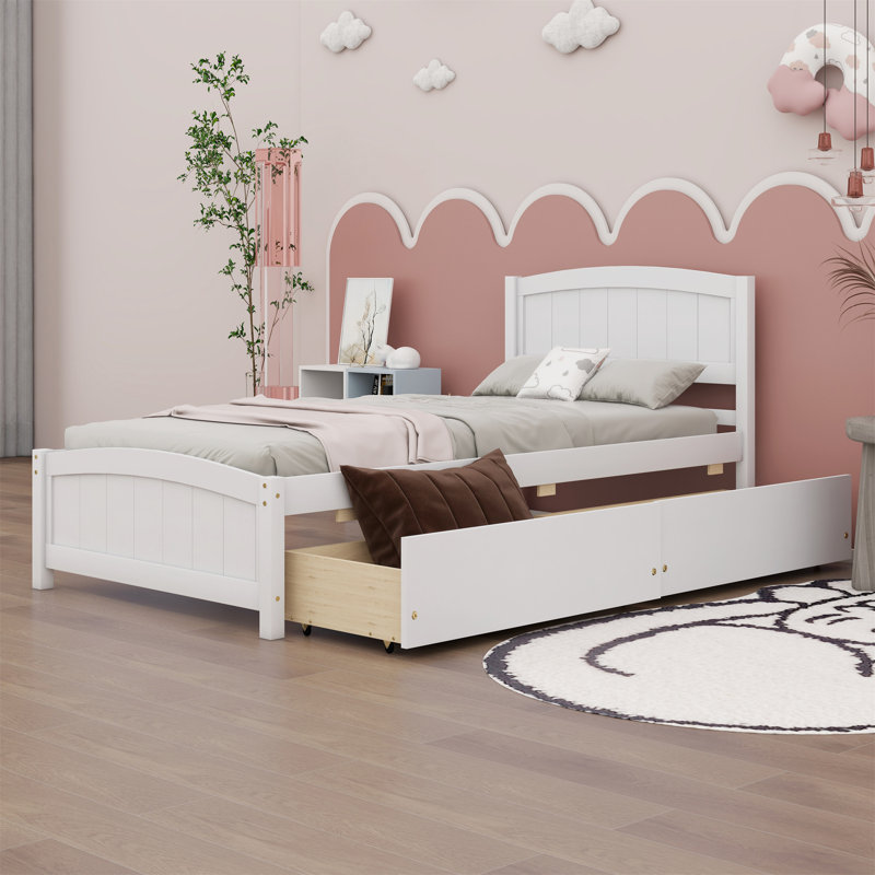 Lit plateforme simple avec deux tiroirs, Blanc