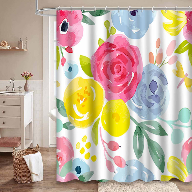 Rideau de douche Watercolor Bouquet Botanical, L 72 po x l 84 po