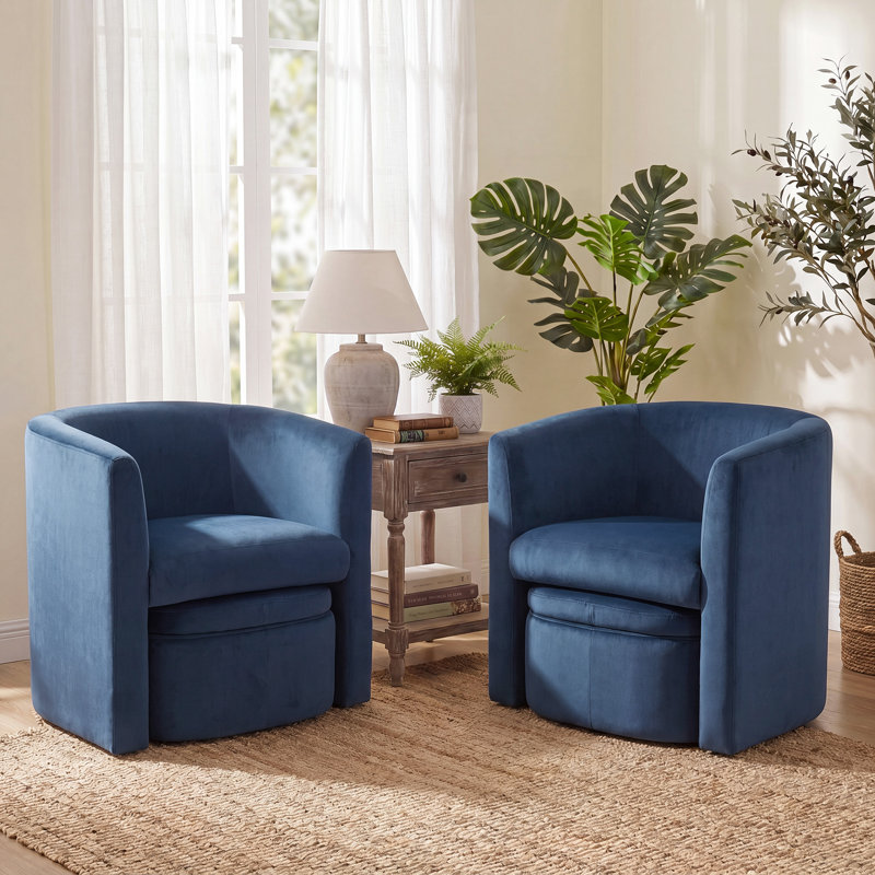 Fauteuil d'appoint rembourré avec repose-pieds Kyah, Velours bleu