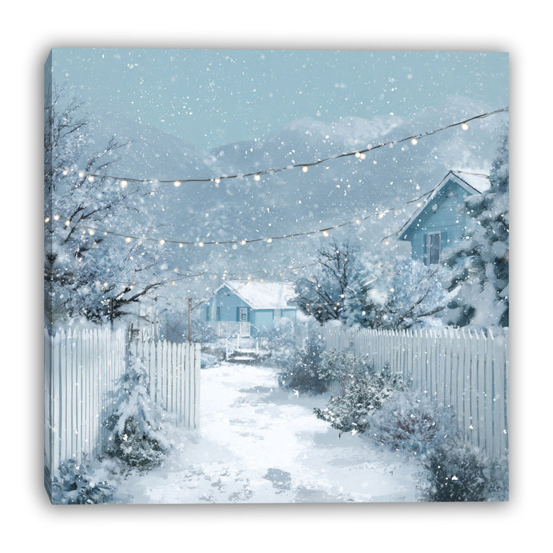 «Snowy Cottage Lights», art mural sur toile tendue, H 40 po x l 40 po