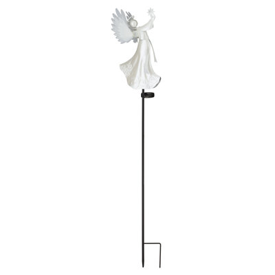 49" Angel Burst Solar Powered Outdoor Metal Garden Stake with LED Glowing Fibre White Finish