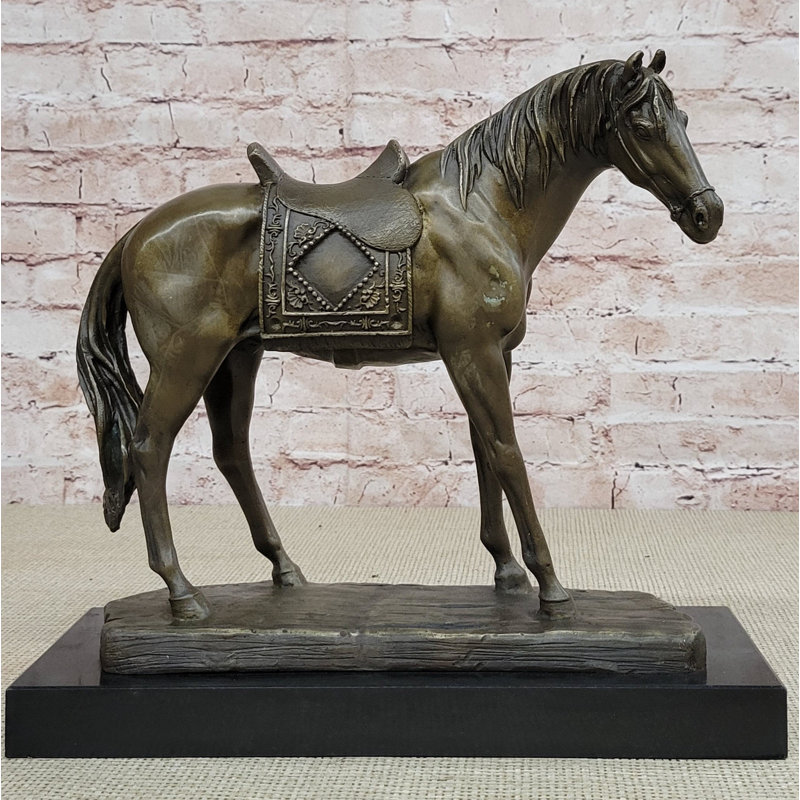 Large Original Loving Horse with his Saddle Western Cowboy Bronze Sculpture sale