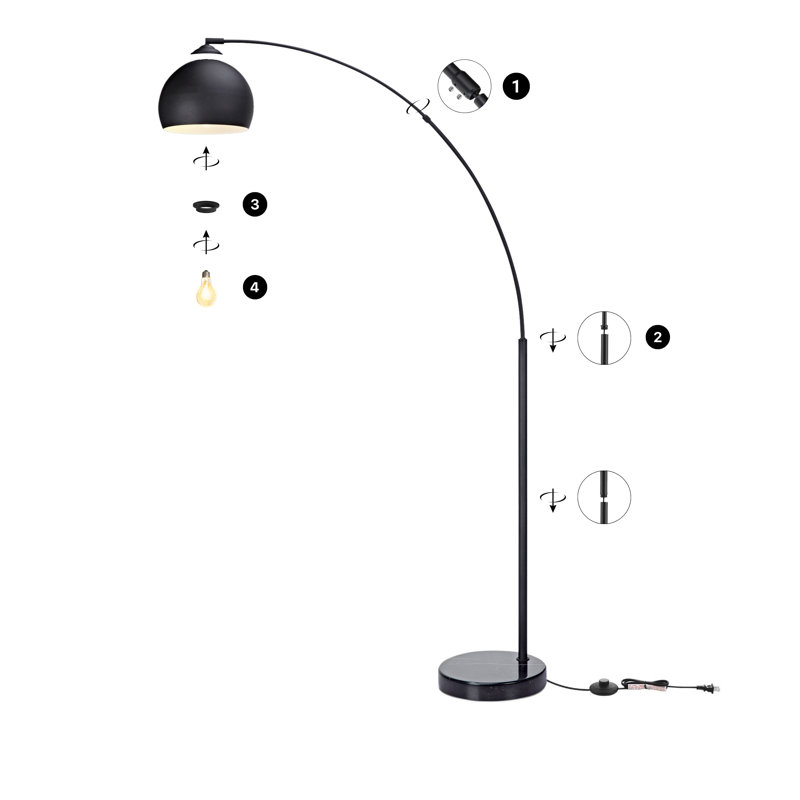 Perlis 66.93" Arc Floor Lamp with Solid Marble Base, Black
