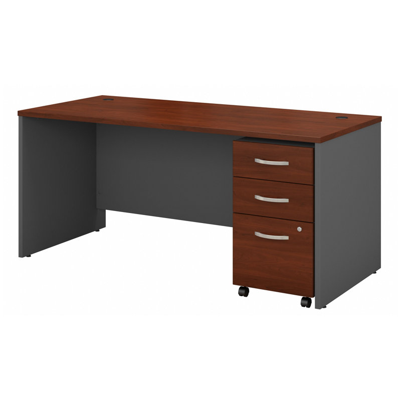 Series C Office Desk with 3 Drawer Mobile File Cabinet - Reversible, Hansen Cherry/Graphite Gray