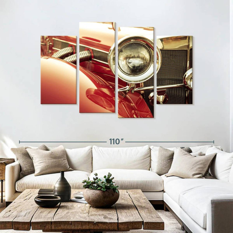 Mehar Classy Red Retro Car, 54'' H x 84'' W