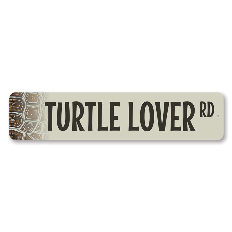 Plaque en aluminium «Turtle Lover Street», H 4 po x l 18 po x P 0,04 po