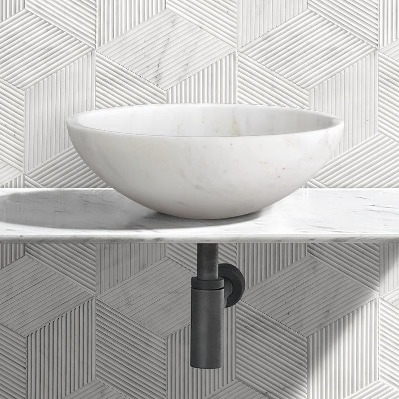 Lavabo vasque de salle de bain blanc en marbre naturel, 400 x 150 mm, fabriqué à la main et esthétiquement beau