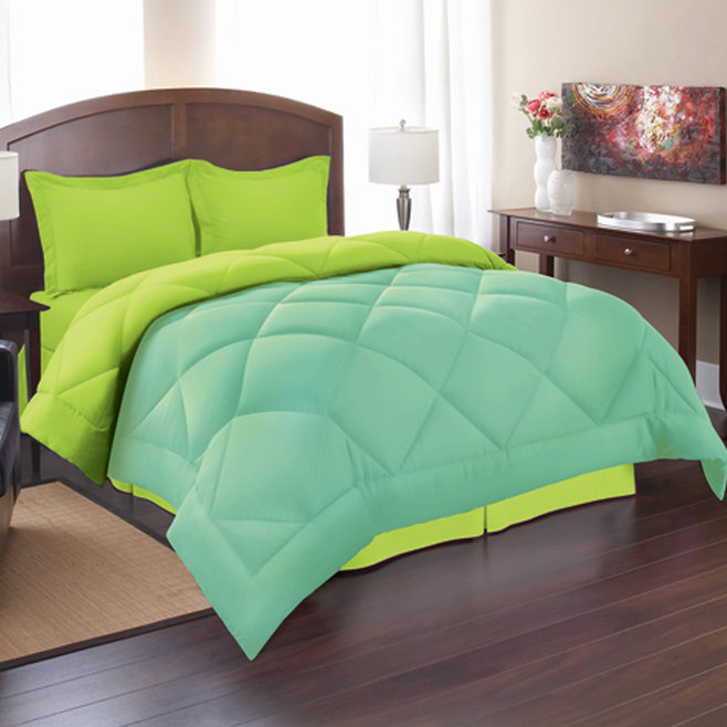 Ensemble d'édredon réversible 3 pièces, Aqua/Lime, Très grand