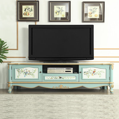 American Style Painted Carved TV Stand Cabinet