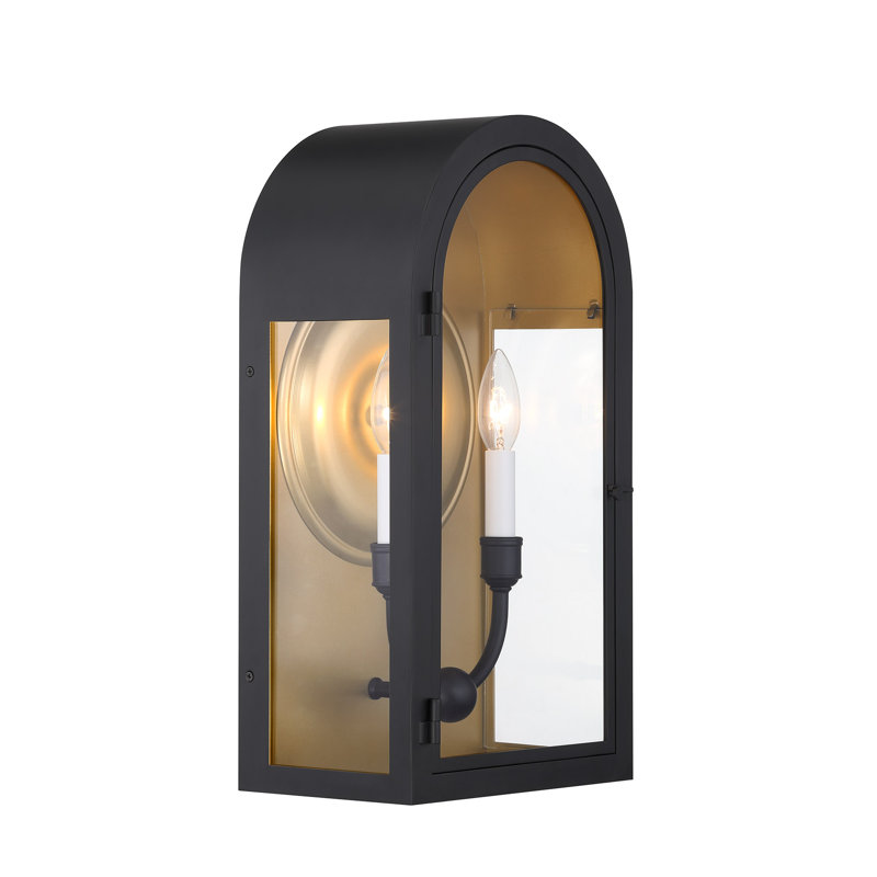 Grotto 2-Light Outdoor Wall Lantern in Matte Black with Vintage Gold, 2, 18.75" H x 10" W x 10" D
