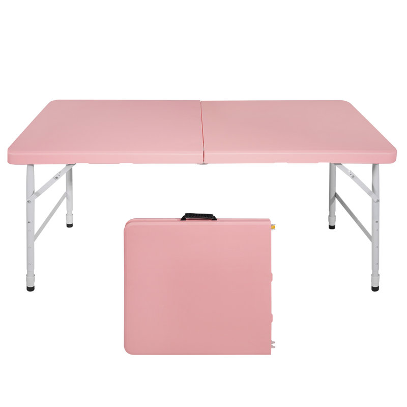 Table pliante portative rose 4 pieds pour l'intérieur et l'extérieur Poids maximum 135 kg Table pliable pour le camping, Rose