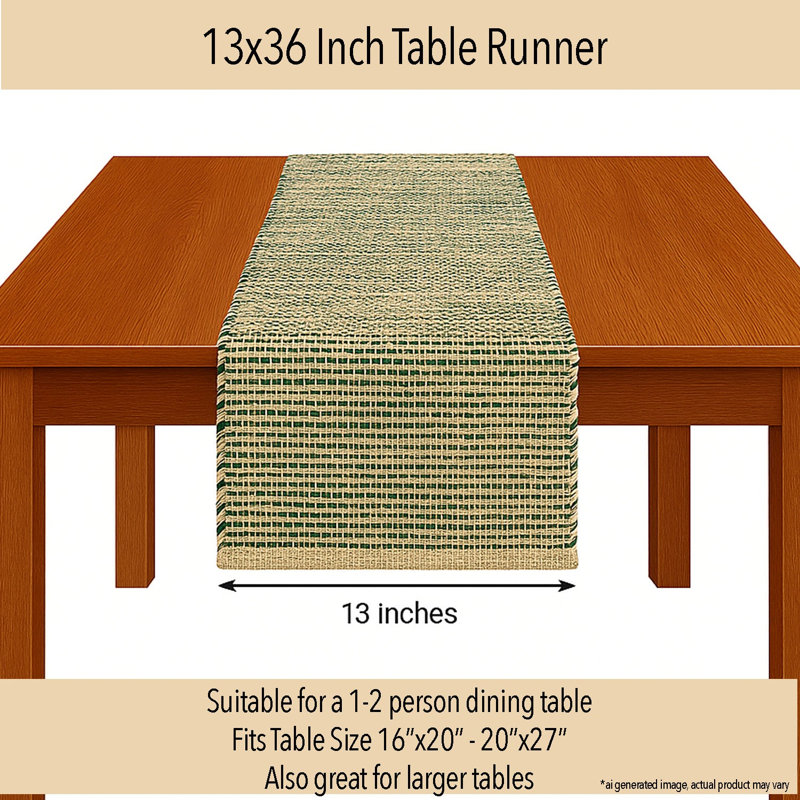 Chemin de table Pingham, 36 po x 13 po, Naturel / Vert