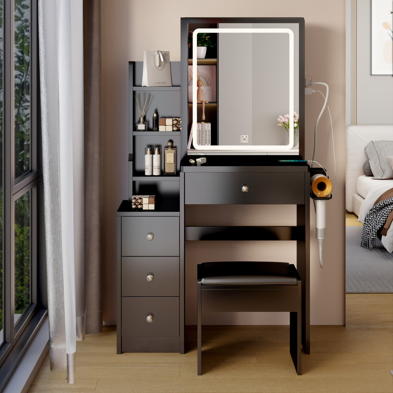 Table de chevet avec armoire de chevet, Noir 1