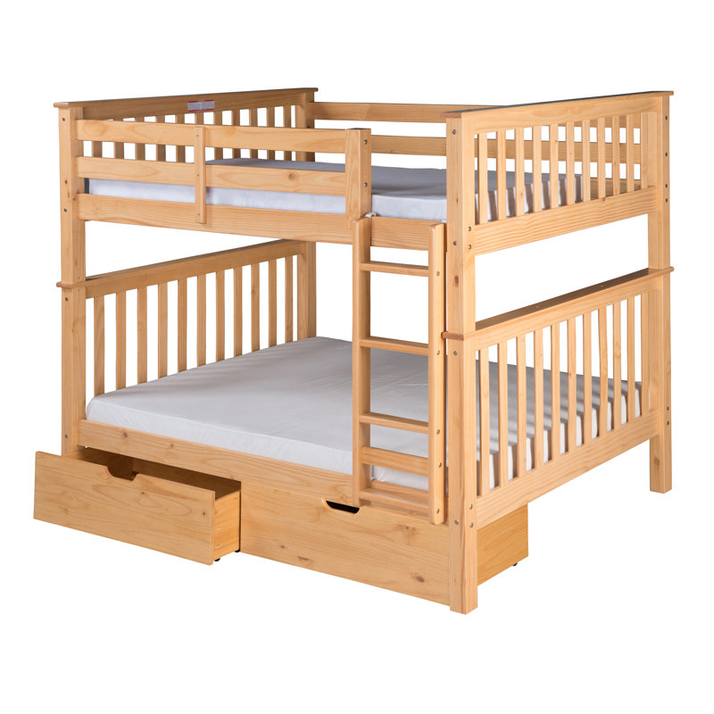 Lit superposé standard en bois massif Abdullah, Double sur double, Naturel