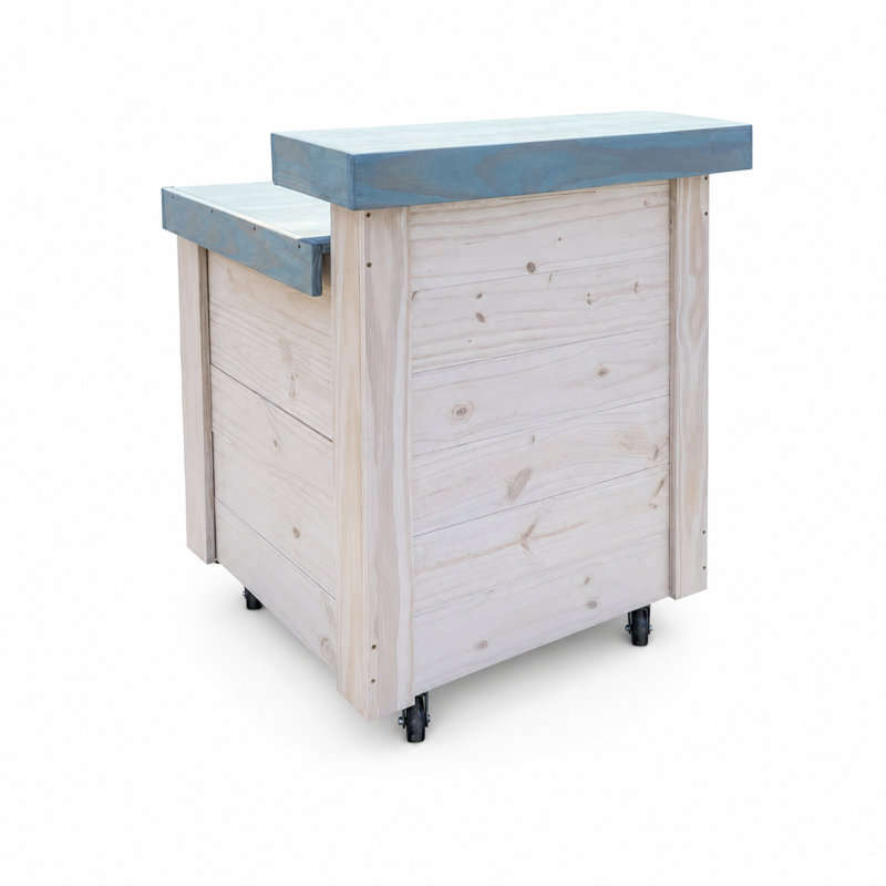 Table de bar d'extérieur en bois avec plateau bleu, comptoir de service de patio 3 pi x 30 po