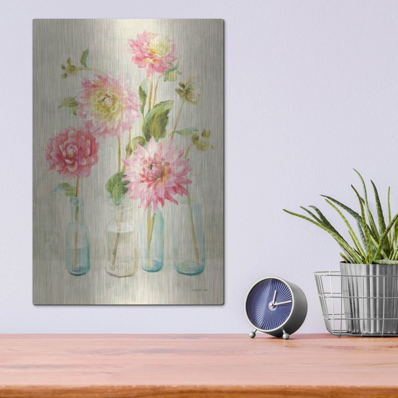 Art mural en métal «Pink Dahlias» par Danhui Nai, H 16 po x l 12 po