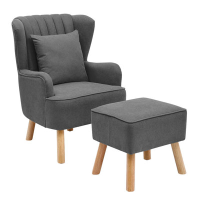 Aeroome Upholstered Wingback Chair with Footstool