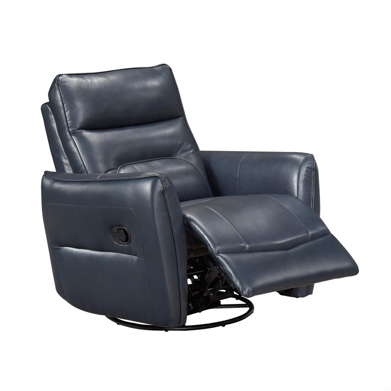1Pc Recliner Chair With Swivel Motion Leather Upholstered Solid Wood Living Room Furniture, Blue