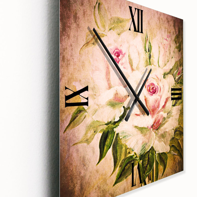 Trois roses roses - Horloge murale traditionnelle, Médium