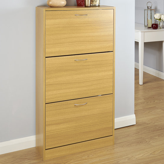 18 Pair Shoe Storage Cabinet, Oak