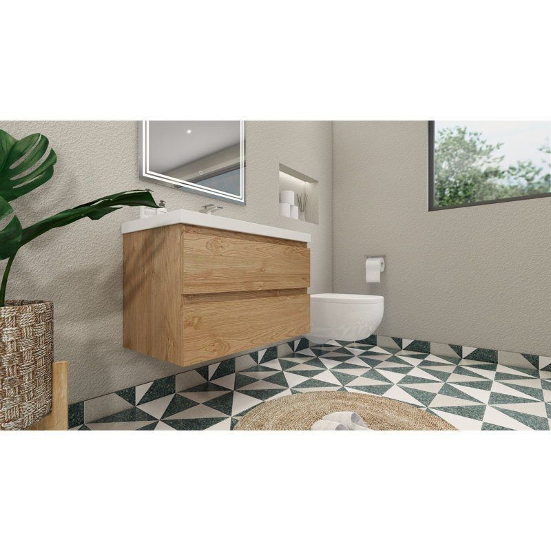 Amahd Single Bathroom Vanity with Acrylic Top, New England Oak