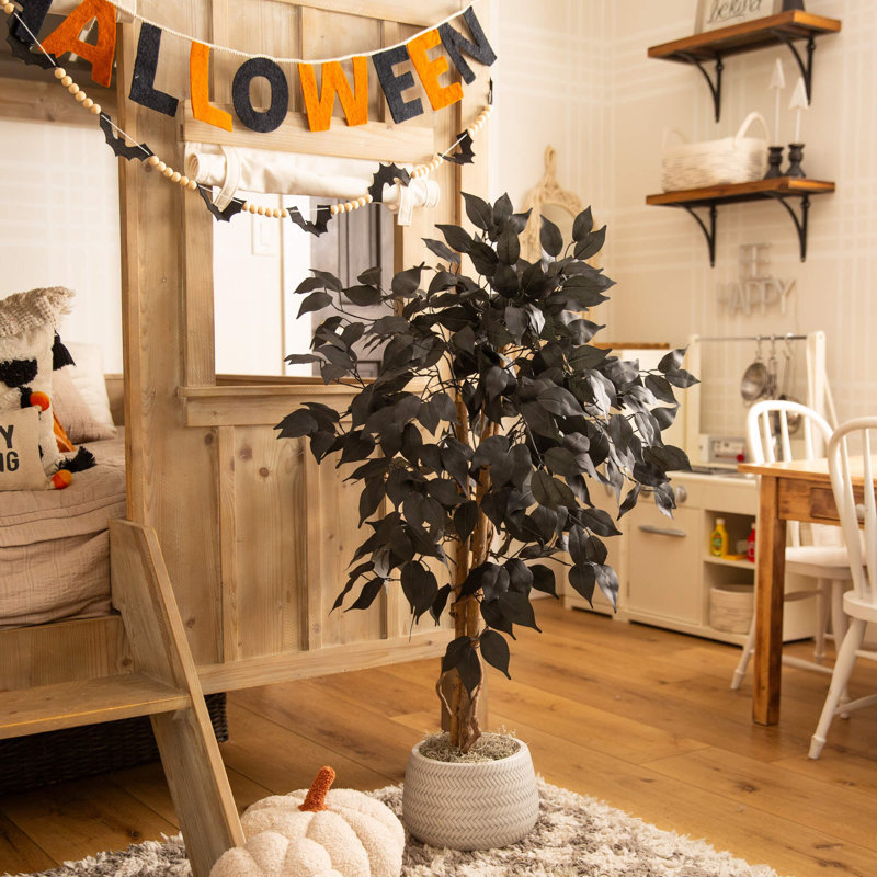 Ficus artificiel noir d'Halloween avec tronc naturel, H 36 po x l 24 po x P 24 po