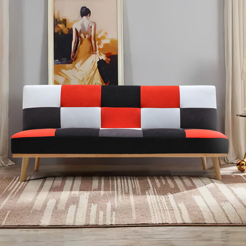 3 Seater Fabric Sofa, Black/Grey/Red