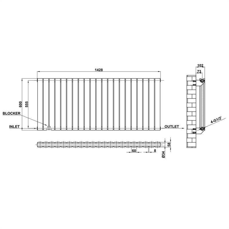 Liz Horizontal Designer Radiator, Grey