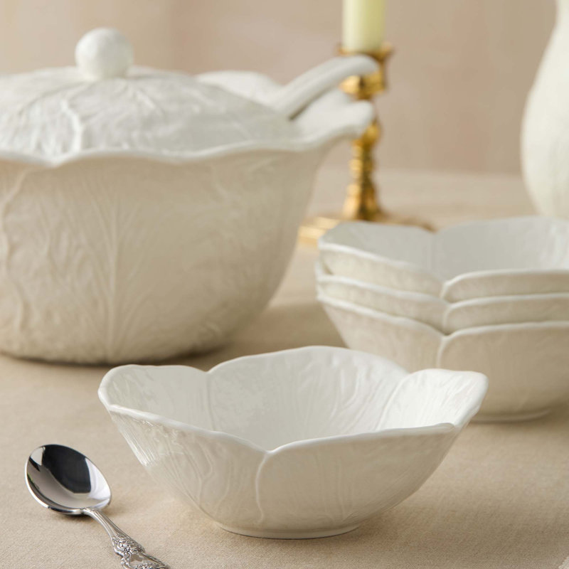 Ensemble de 4 assiettes à salade 3-D chou blanc Le Jardin - Assiettes en grès ivoire sculpté - Vaisselle traditionnelle