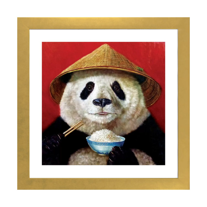 Panda, art encadré, H 16 po x l 16 po x p 1 po, Papier encadré doré