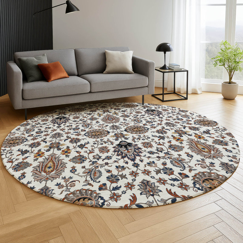 Tapis de qualité supérieure lavable à la machine Mayfield AMF2192 global, Ivoire ivoire, Rond 8 pi