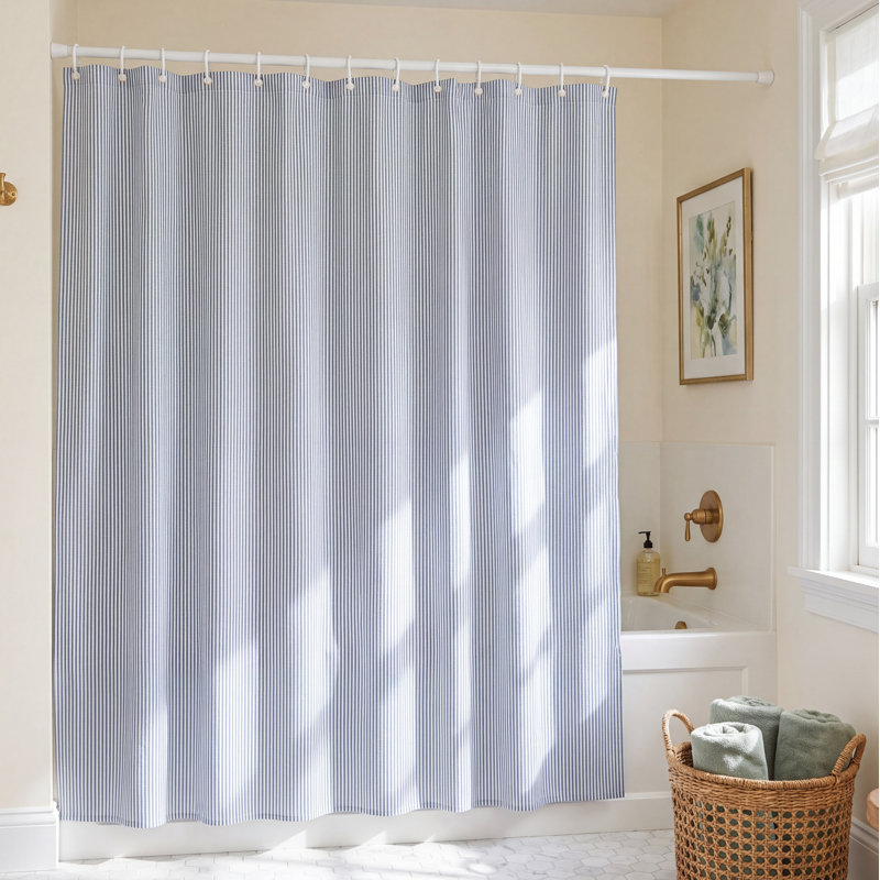 Cotton Blend Striped Shower Curtain