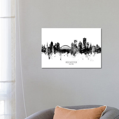 Rochester New York Skyline Name Bw by Michael Tompsett - Wrapped Canvas Gallery-Wrapped Canvas Giclée