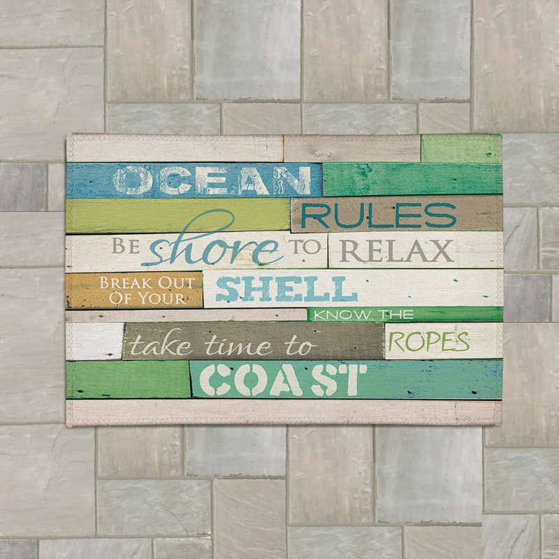 Tapis intérieur / extérieur Rectangle Ocean Rules avec envers antidérapant, Rectangle 5 pi x 7 pi