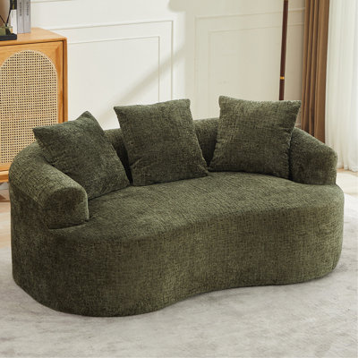 Causeuse courbée, petit canapé en chenille avec 3 coussins, canapé profond pour appartement, salon, aucun assemblage requis