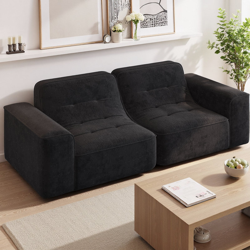 Canapé modulaire 83,6 po à 3 places en tissu chenille scintillant capitonné 83,6 po, Noir