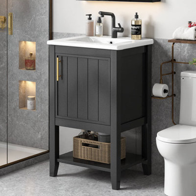 20 Inch Black Bathroom Vanity with Sink, Soft Closing Cabinet and Storage Shelf