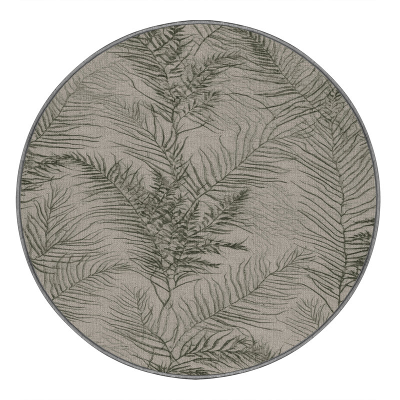 Machine Washable Botanical Gray Area Rug, Round 5'