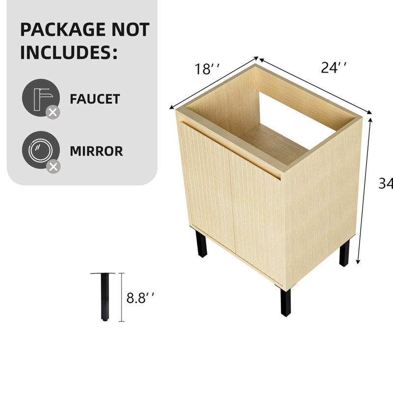 Meuble-lavabo flottant 24 po sans évier - chêne avec grand rangement, Carb2, facile à assembler, profondeur 23,69 po, largeur 18,15 po, formaldéhyde à faible hauteur de 34,65 po, assemblage rapide,