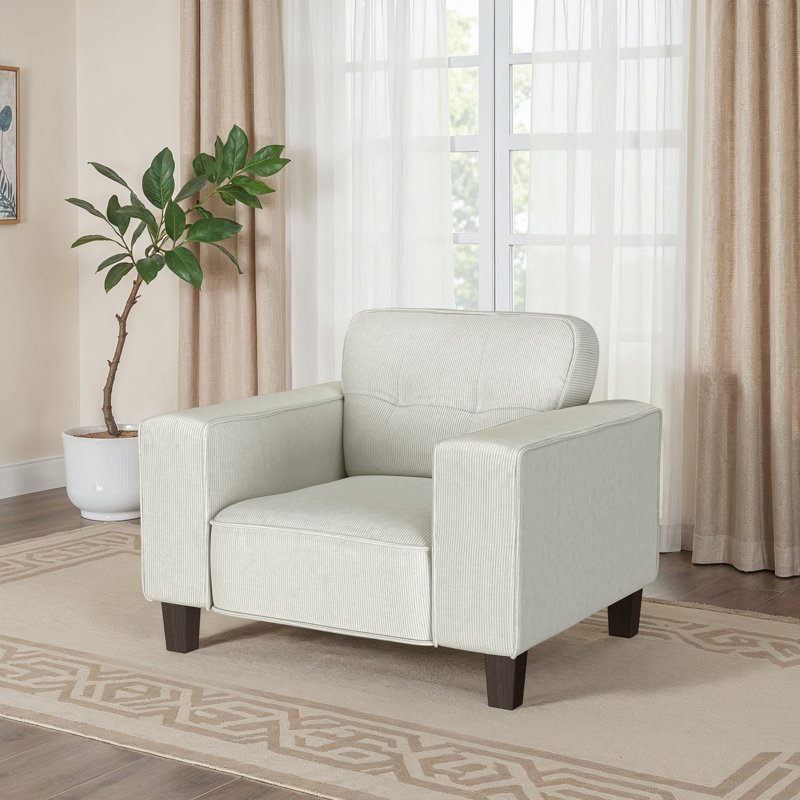 Fauteuil d'appoint rembourré capitonné, Tissu grège