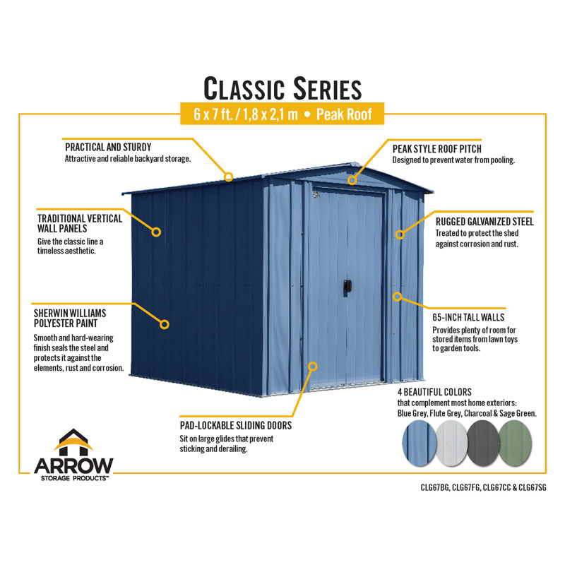6 ft. x 7 ft. Blue Grey Steel Storage Shed with Sliding Doors