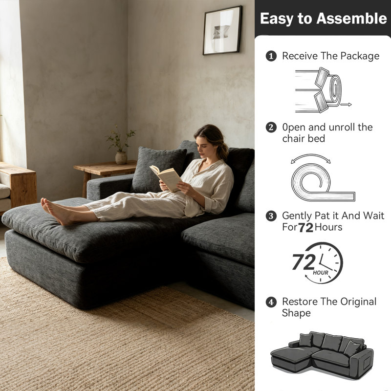 Canapé d'angle moderne gris foncé de 234 cm avec méridienne, Chenille noir, Orienté vers la gauche