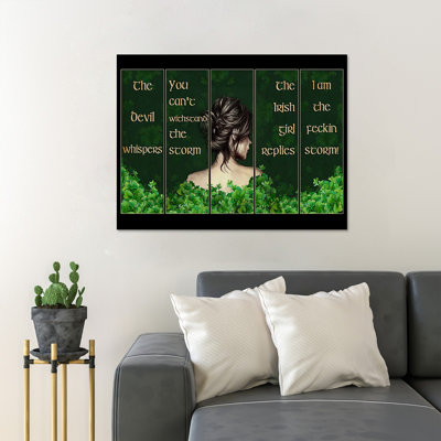 Long Black Haired Girl's Back - The Devil Whispers You Can't Withstand The Storm The Irish Girl Replies I Am The Feckin Storm - 1 Piece Rectangle Graphic Art Print On Wrapped Canvas