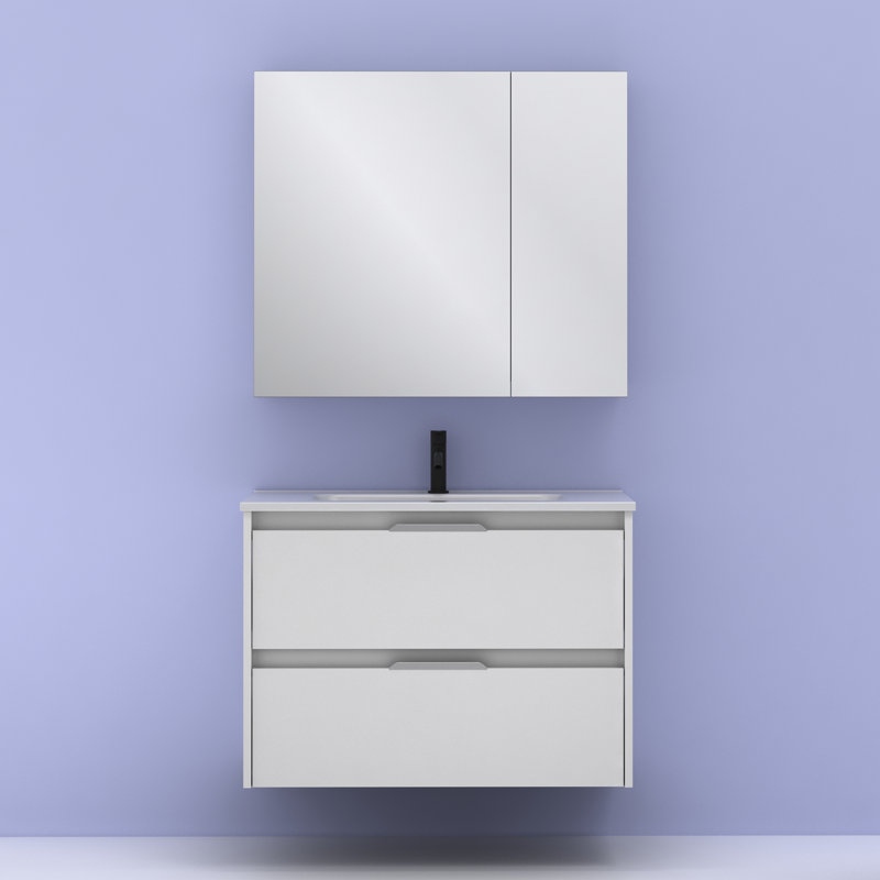 Suki 800mm Wall Hung Single Bathroom Vanity Unit, Glossy Anthracite, White