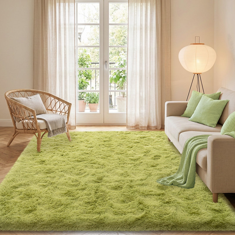 Solid Rug Soft Fluffy Grass Green Indoor Area Rug for Living Room Bedroom Nursery Kids Room, Rectangle 5' x 7', Grass Green