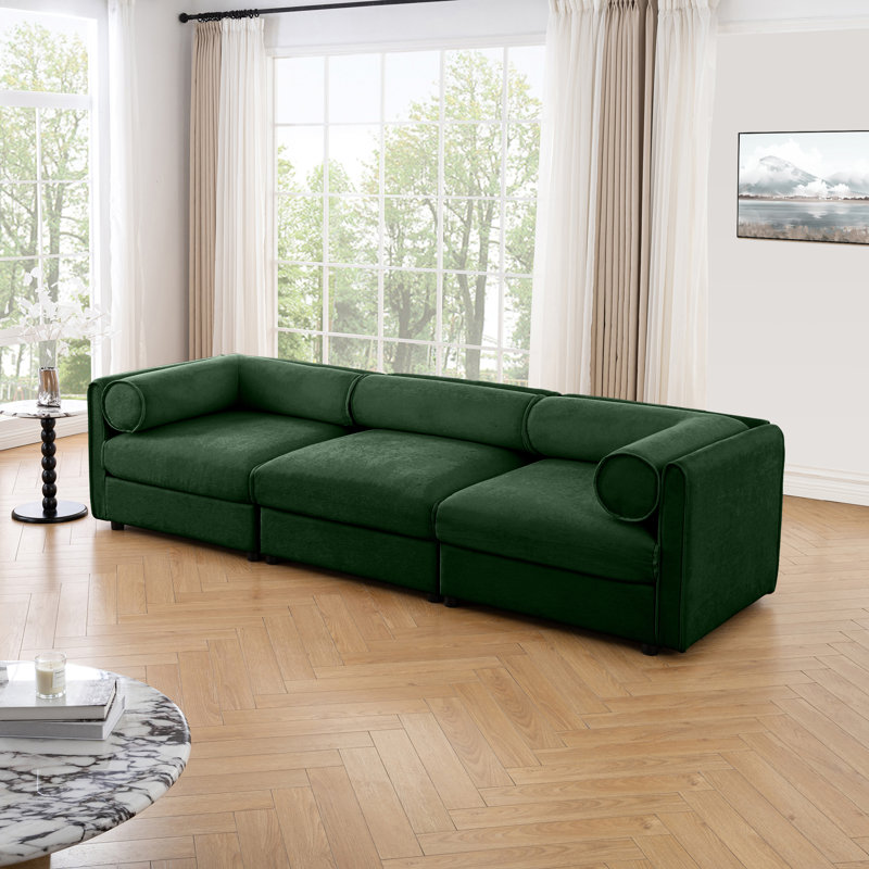 Canapé modulaire modulaire avec rangement, dossier cylindrique et accoudoirs. Siège confortable, durable et de soutien, Vert