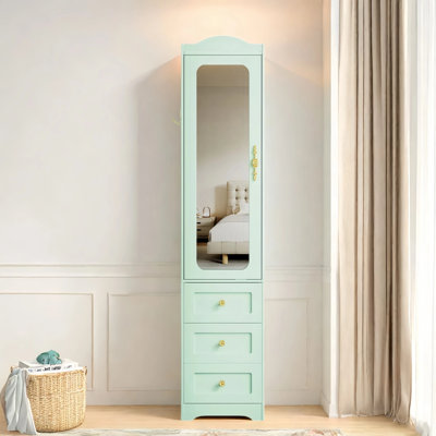 Yerai Armoires Wardrobe Closet & Wardrobe Cabinet with 3 Drawers and Mirror & Storage Cabinet With Hanging Rod & Sensor Light