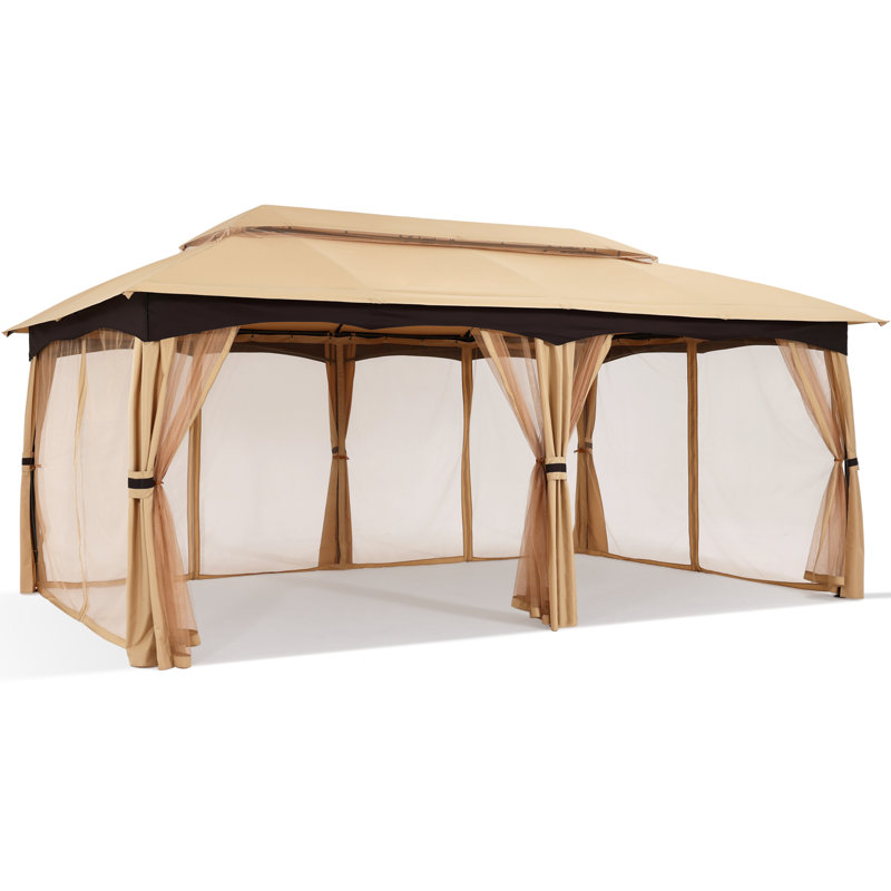 20 Ft W x 10 Ft. D Steel Patio Gazebo, Beige