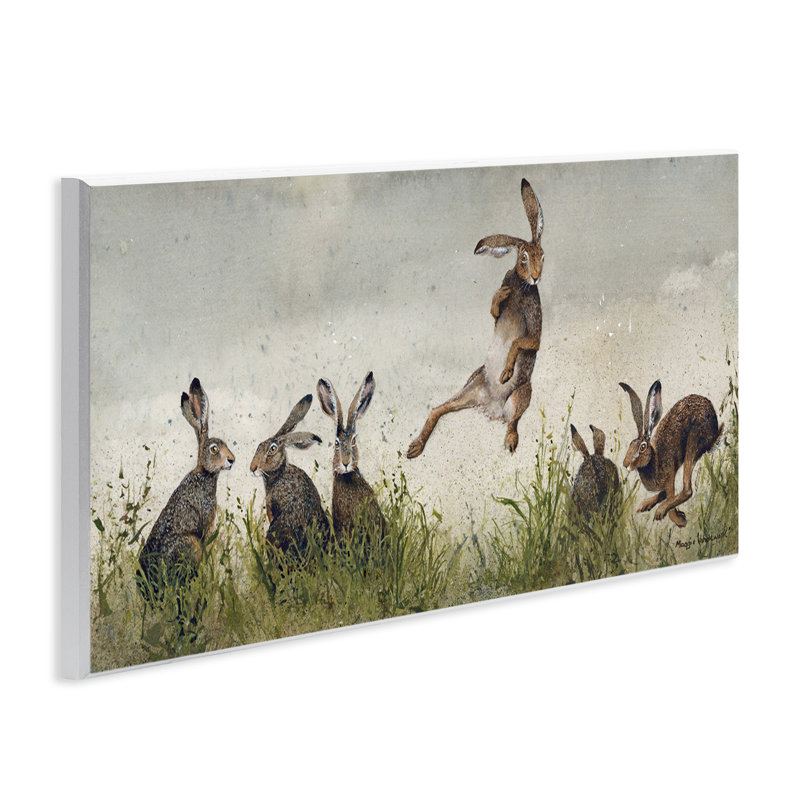 Jumping Hares in Wild Wall Plaque Art by Maggie Vandewalle